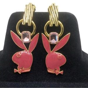 Oceanus x Playboy Collaboration Gold-tone Pink Playboy Bunny Post Earrings NWOT